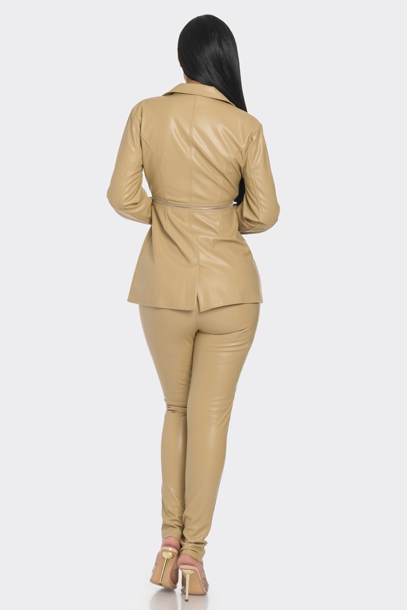 Pu Leather Zipper Pant Set - TiffanyzKlozet