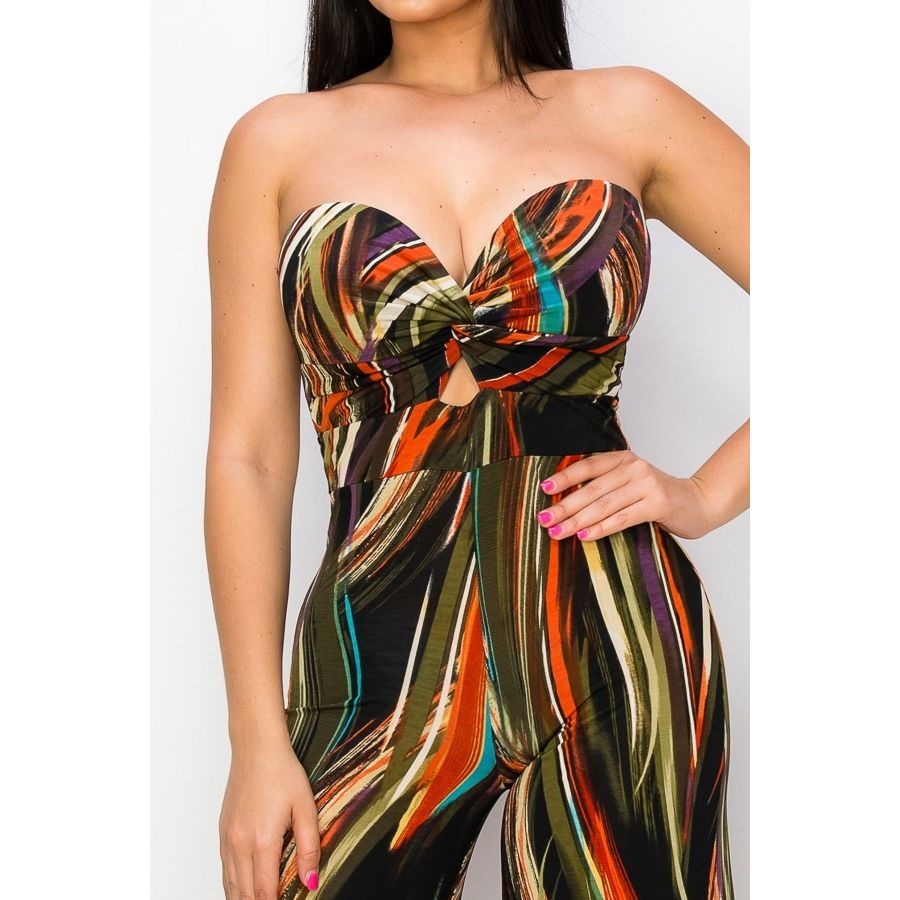 Allover Print Twist Front Wide Leg Jumpsuit - TiffanyzKlozet