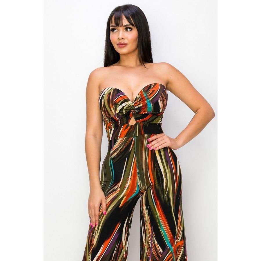 Allover Print Twist Front Wide Leg Jumpsuit - TiffanyzKlozet