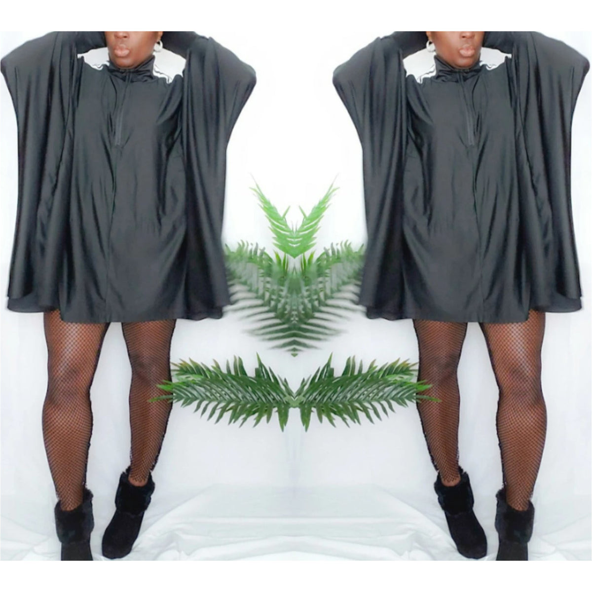 black-and-white-cape-dress