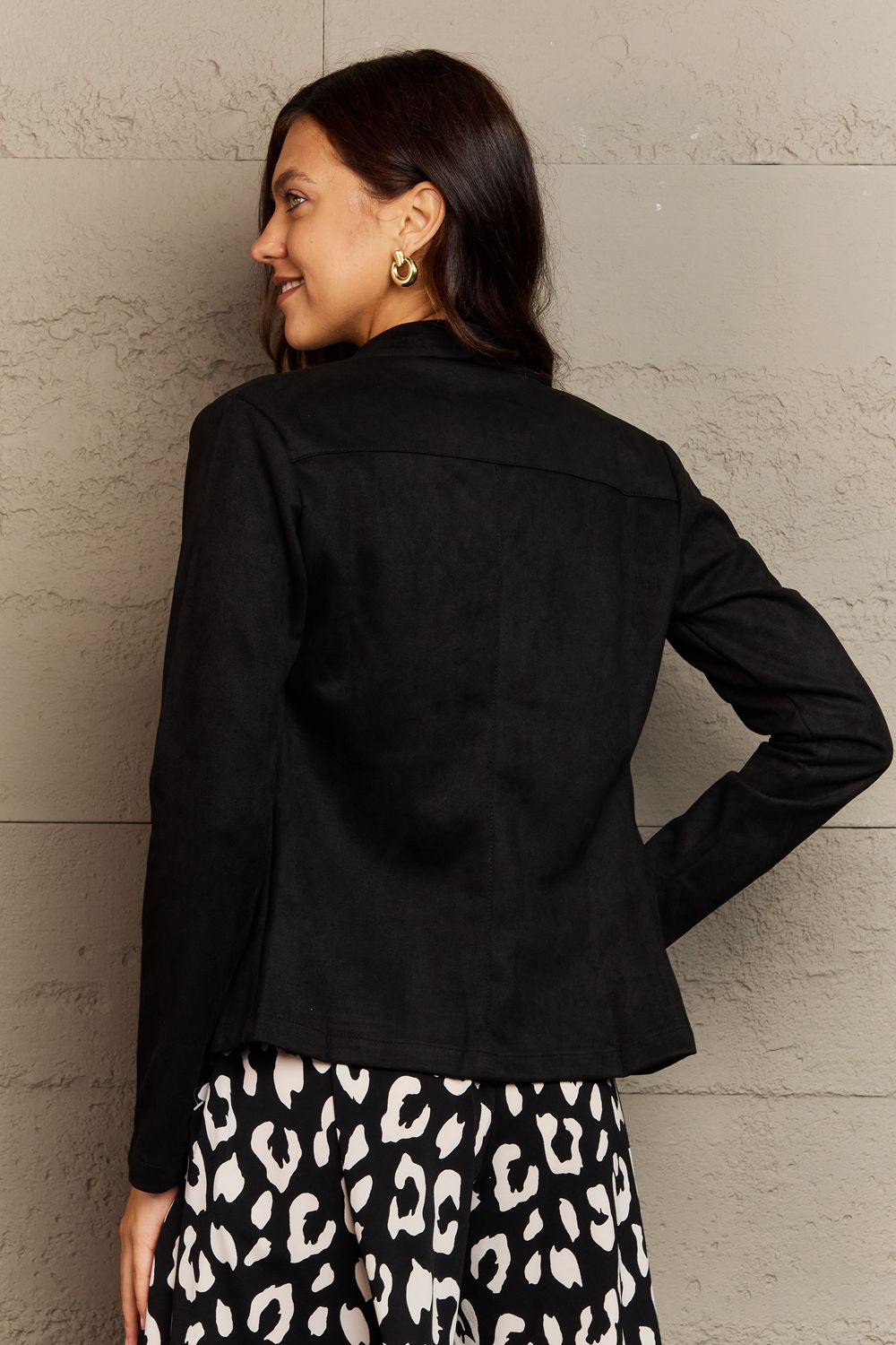 Ninexis Full Size Lapel Collar Long Sleeve Jacket - TiffanyzKlozet