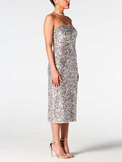 Sequin Straight Neck Midi Wrap Dress - TiffanyzKlozet