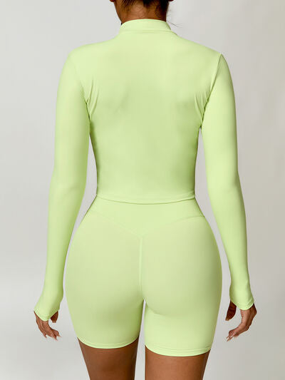 Zip Up Mock Neck Long Sleeve Active Outerwear - TiffanyzKlozet