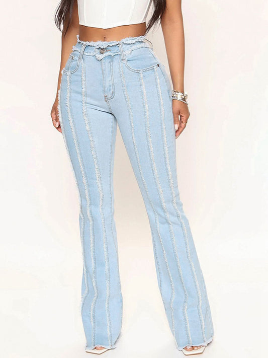 Striped Raw Hem Jeans - TiffanyzKlozet