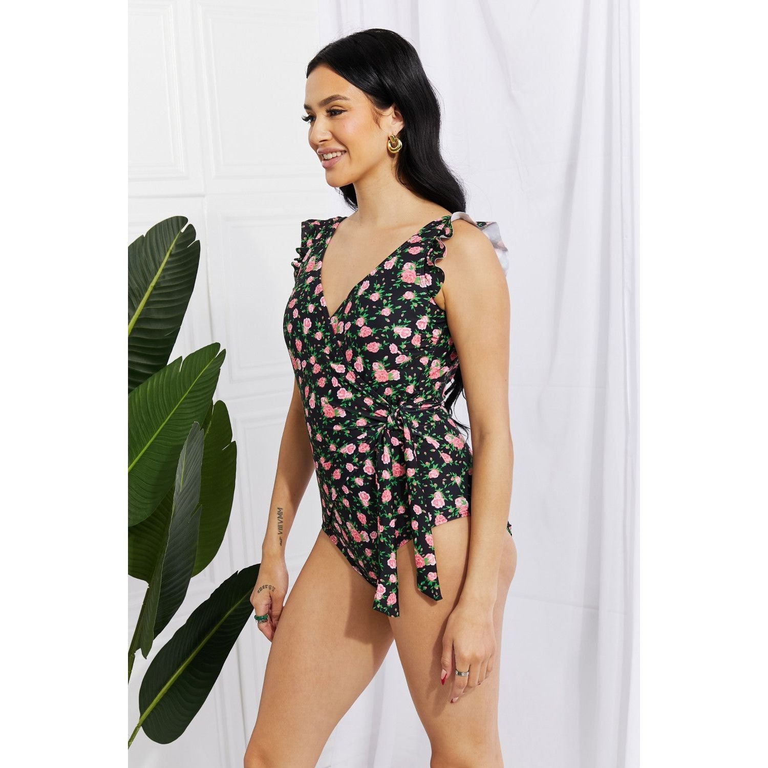 Marina West Swim Full Size Float On Ruffle Faux Wrap One-Piece in Floral - TiffanyzKlozet