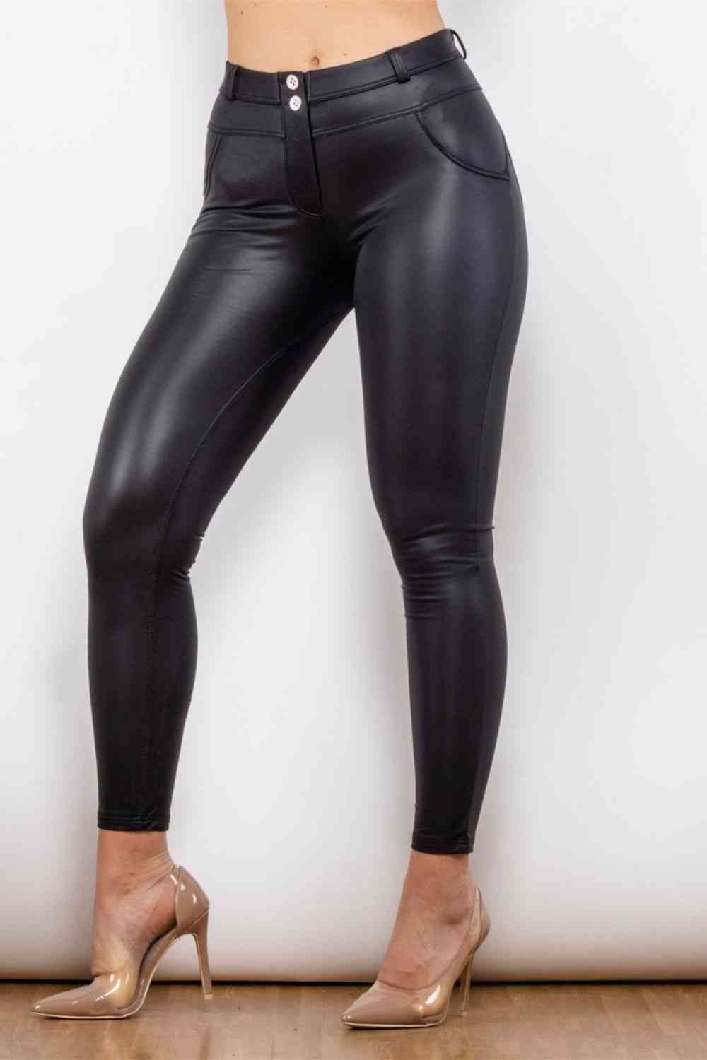 Full Size PU Leather Buttoned Leggings - TiffanyzKlozet