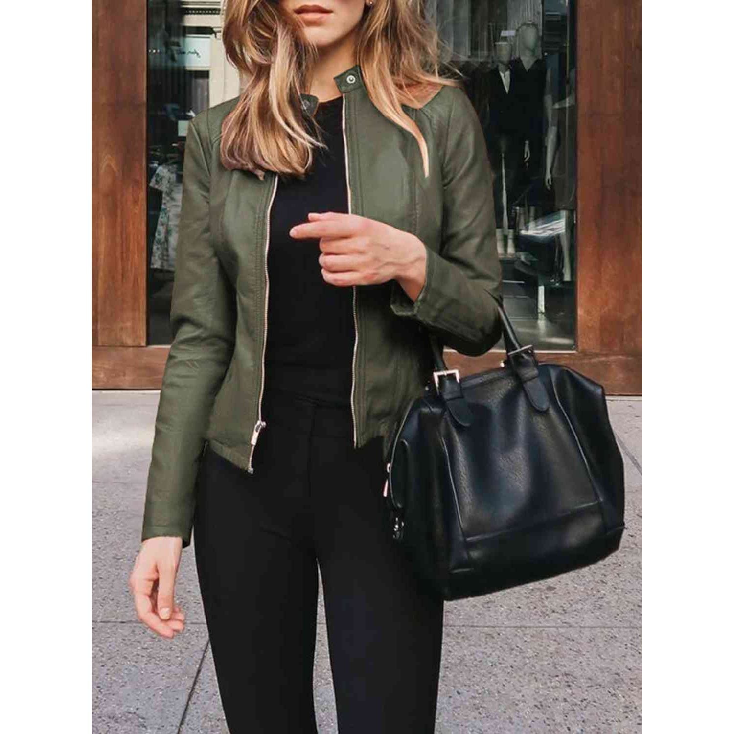 Mock Neck Zip Up Jacket - TiffanyzKlozet