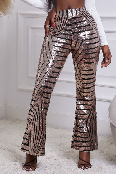 Sequin Striped High Waist Bootcut Pants - TiffanyzKlozet