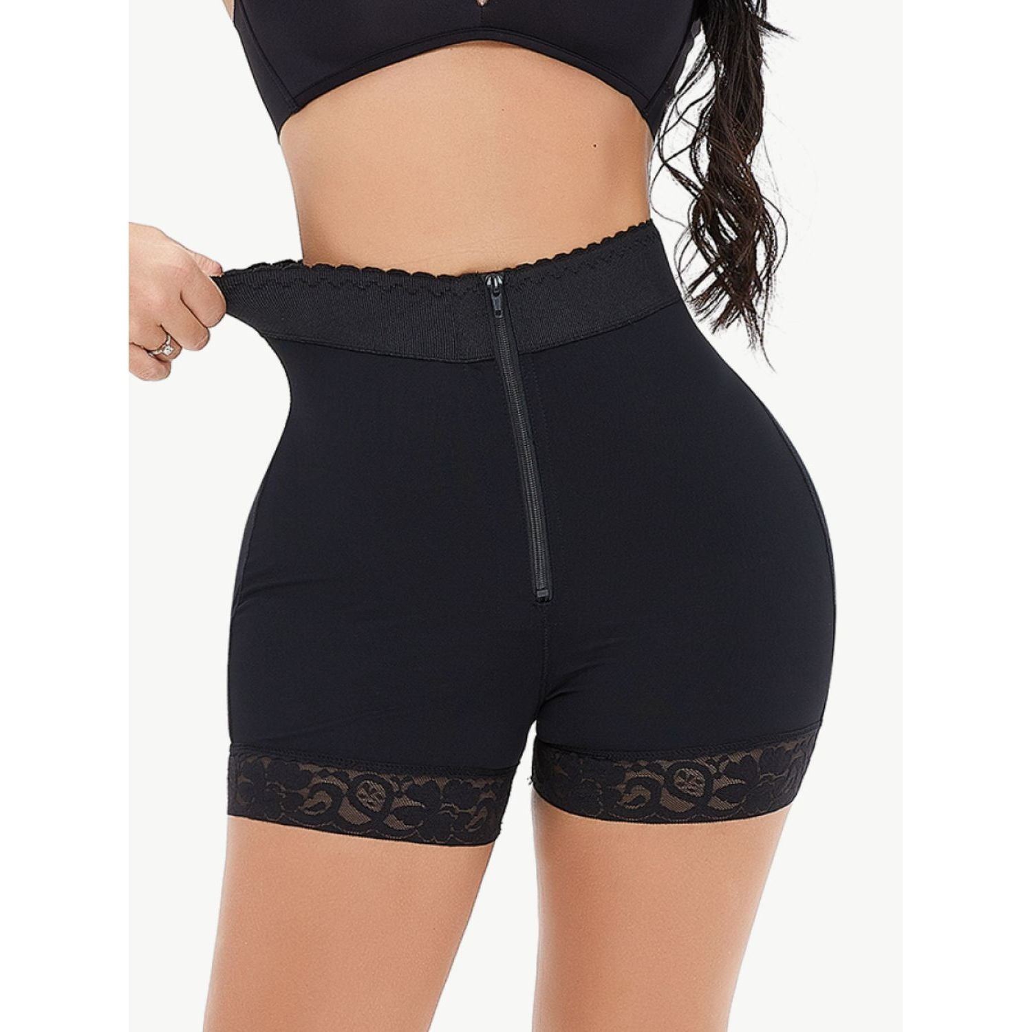 Zip-Up Lace Trim Shaping Shorts - TiffanyzKlozet