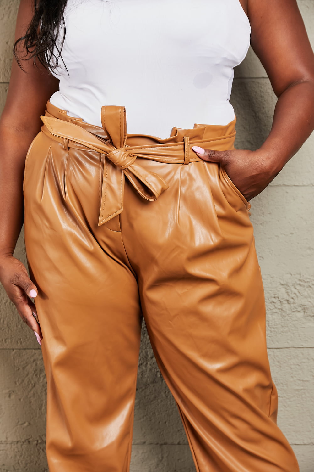HEYSON Powerful You Full Size Faux Leather Paperbag Waist Pants - TiffanyzKlozet