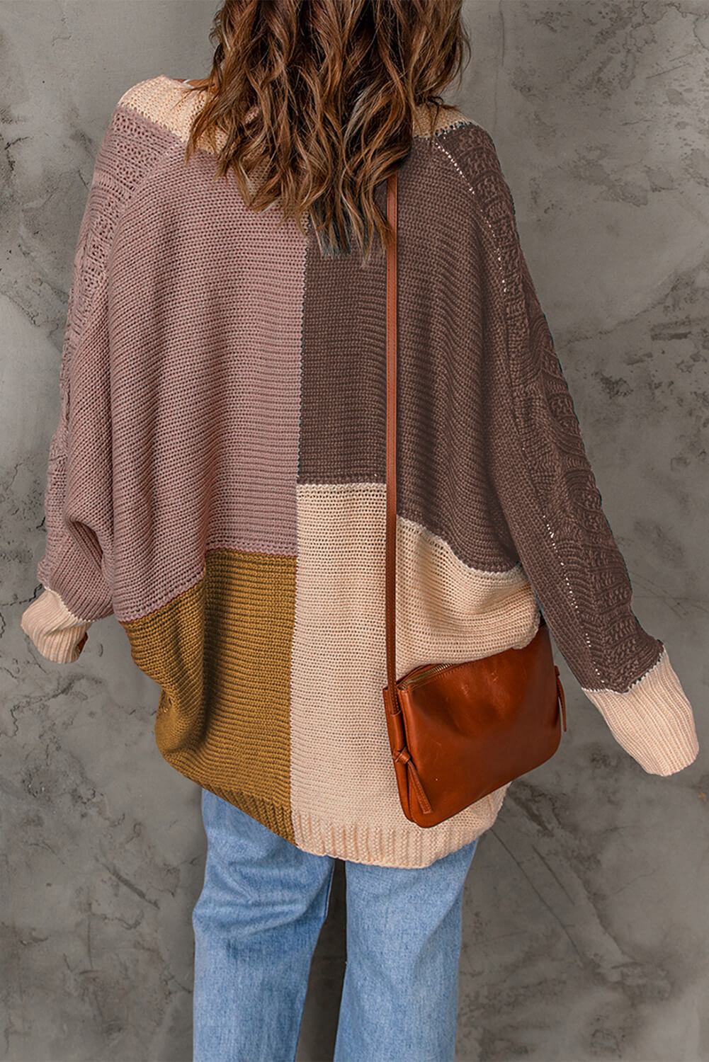 Woven Right Color Block Cable-Knit Batwing Sleeve Cardigan - TiffanyzKlozet