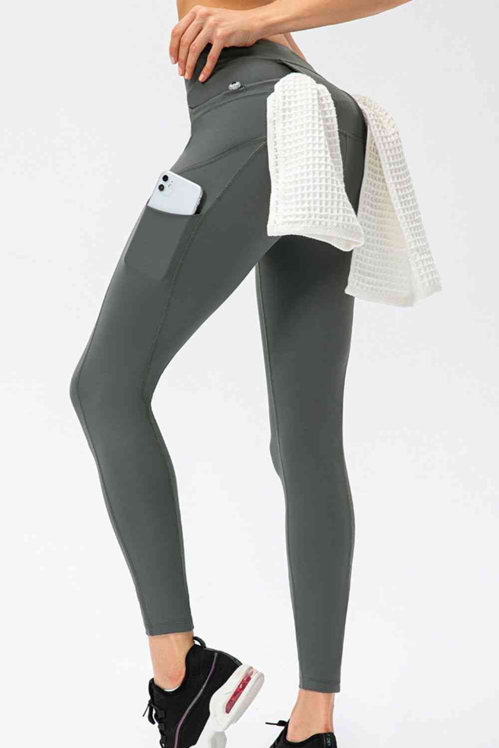 Full Size Slim Fit High Waist Long Sports Pants with Pockets - TiffanyzKlozet