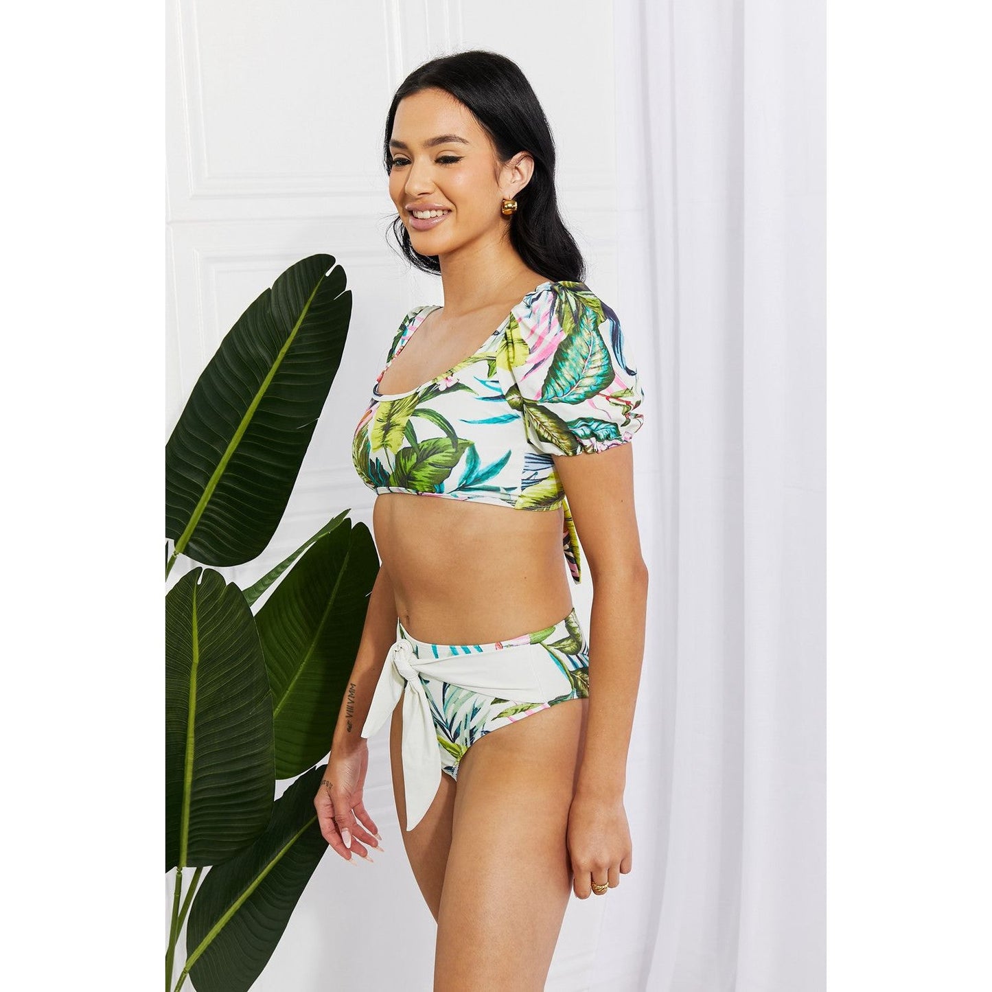 Marina West Swim Vacay Ready Puff Sleeve Bikini in Floral - TiffanyzKlozet