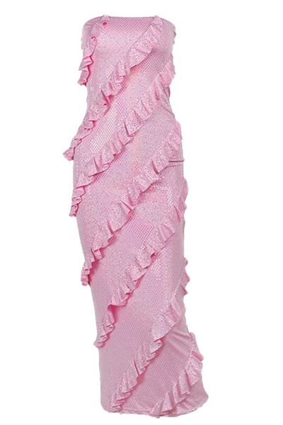 Sequin Ruffled Straight Across Dress - TiffanyzKlozet