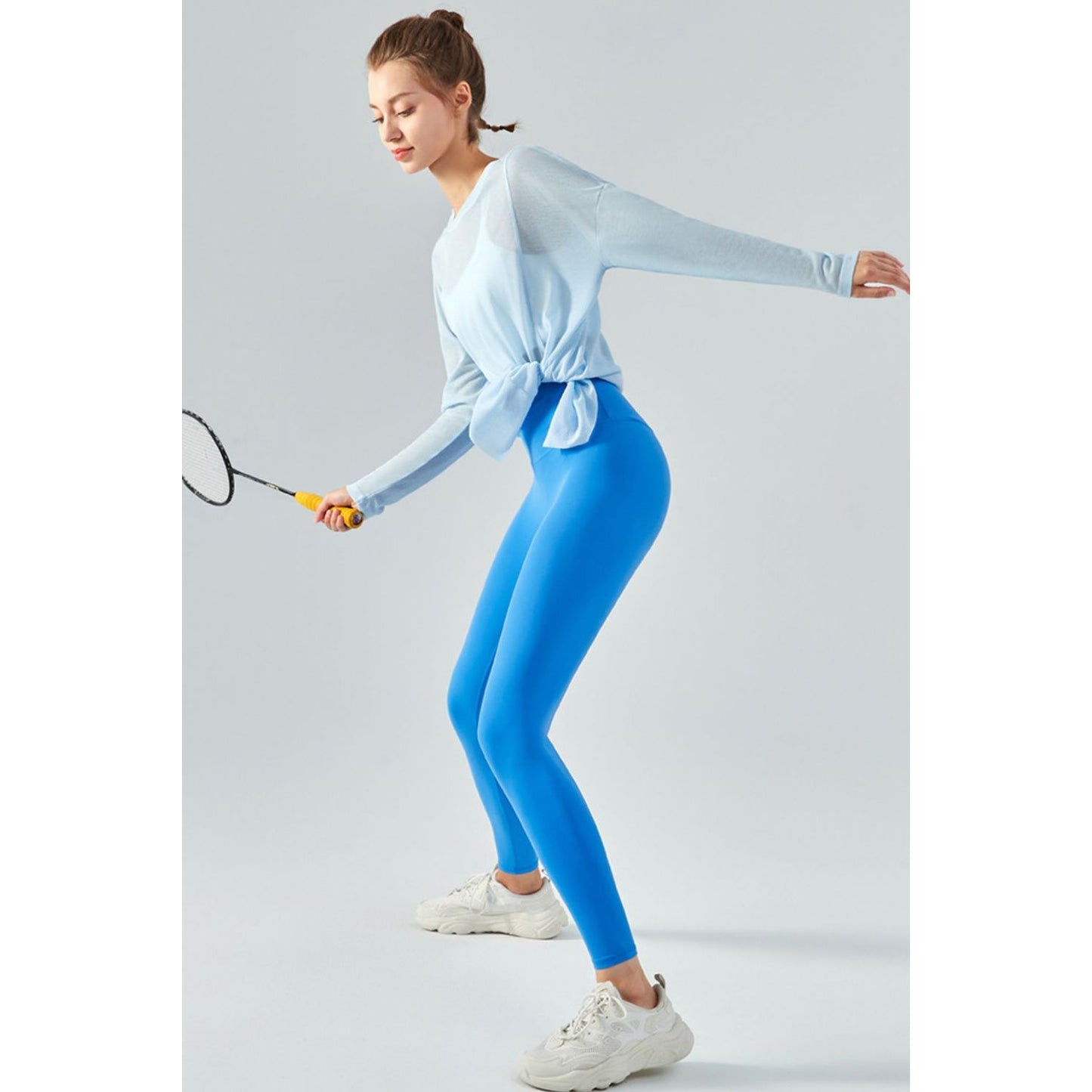 Round Neck Slit Sheer Tunic Sports Top - TiffanyzKlozet