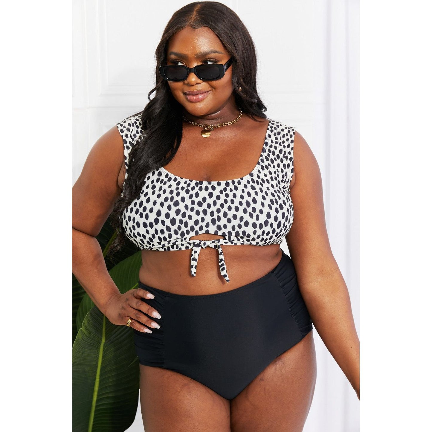 Marina West Swim Sanibel Crop Swim Top and Ruched Bottoms Set in Black - TiffanyzKlozet