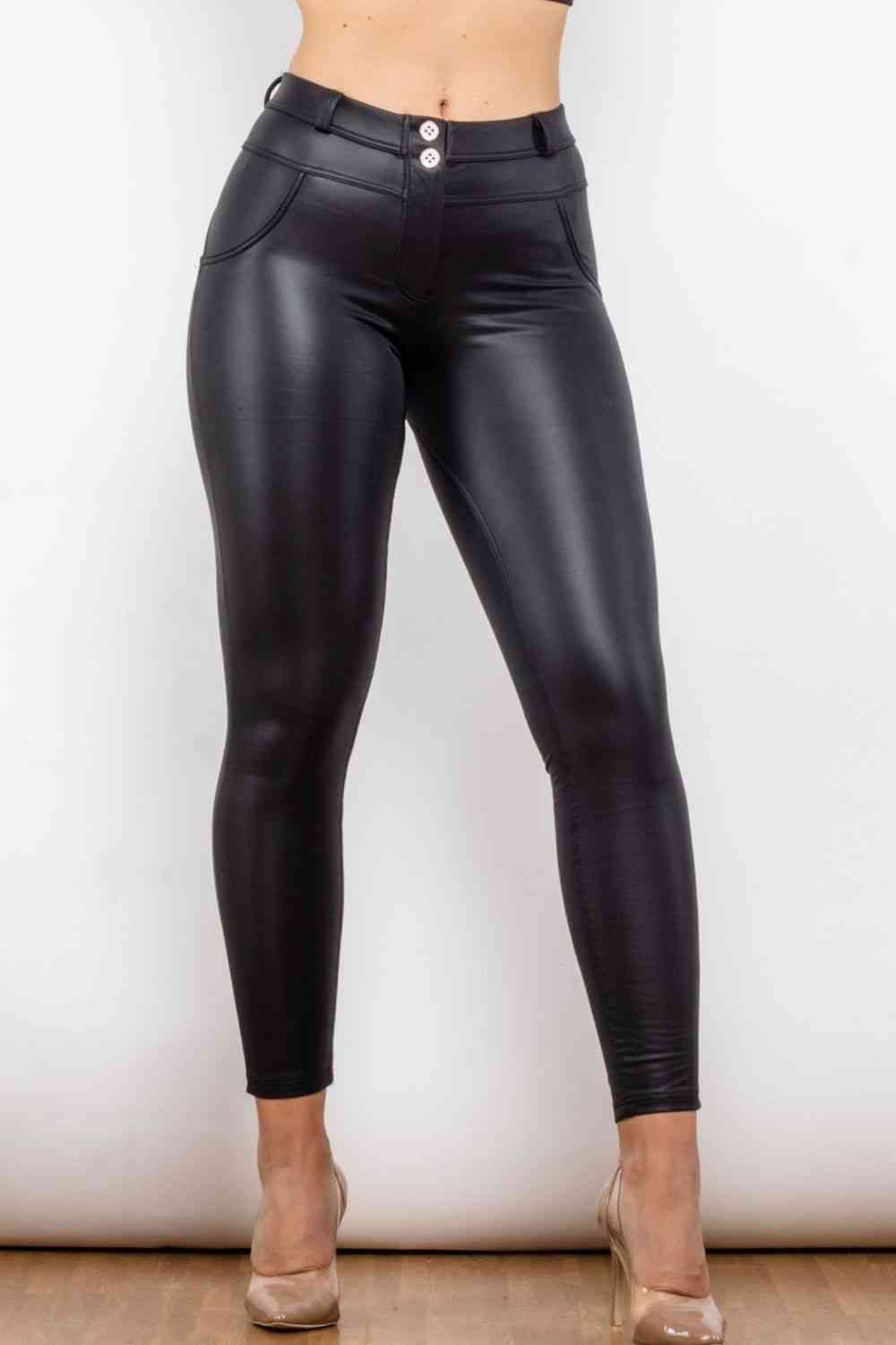Full Size PU Leather Buttoned Leggings - TiffanyzKlozet