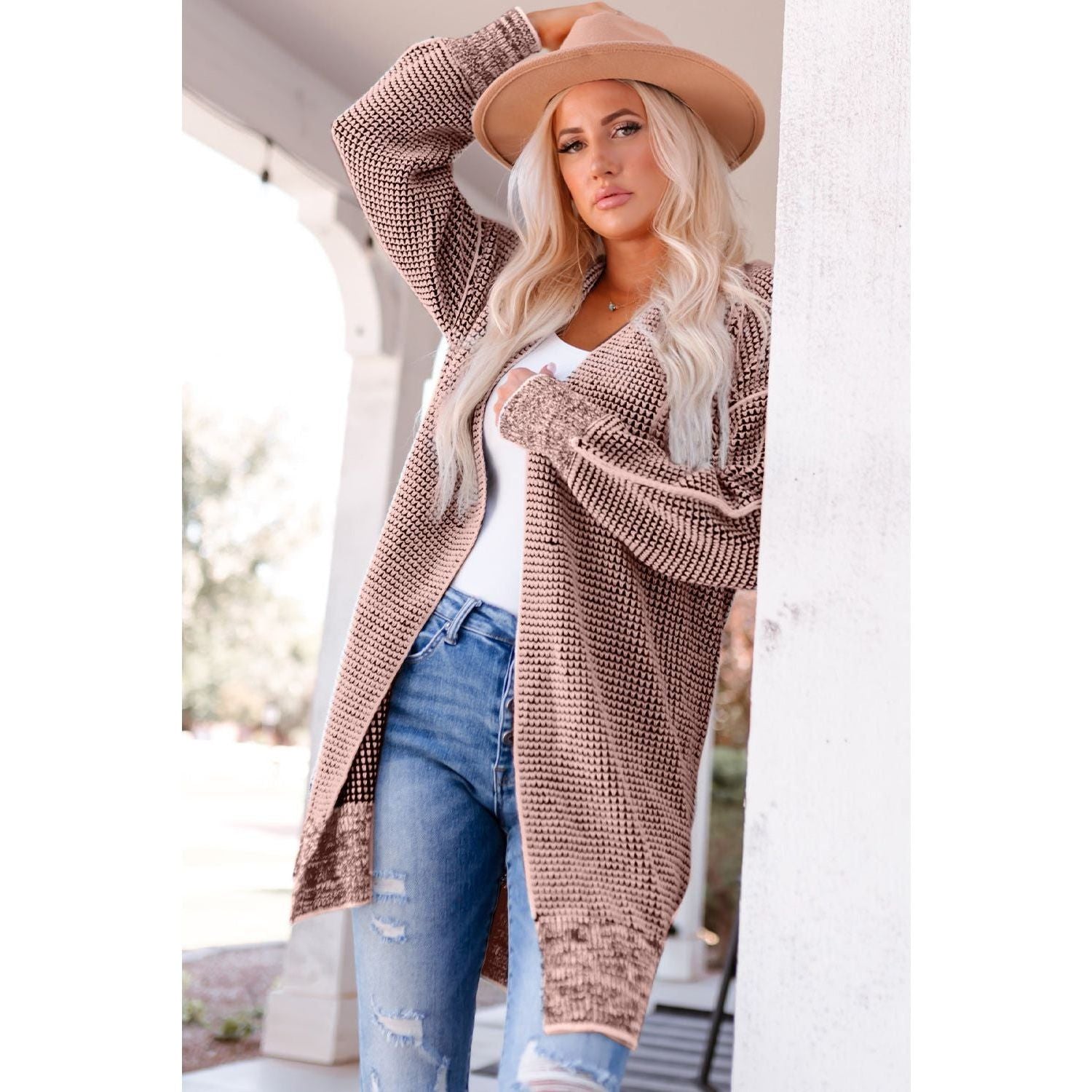 Woven Right Heathered Open Front Longline Cardigan - TiffanyzKlozet