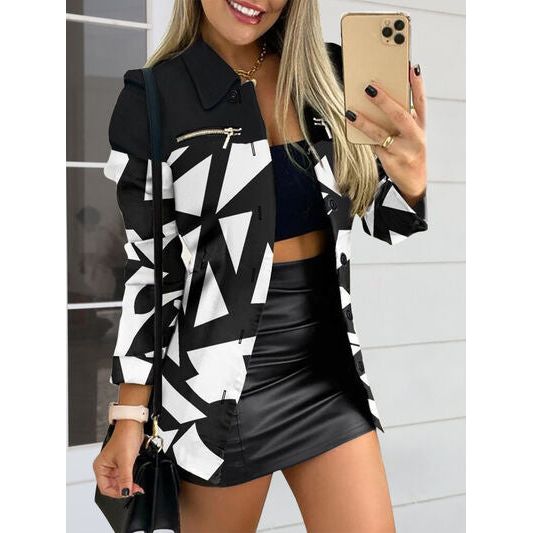 Emily Printed Button Up Zip Detail Shacket - TiffanyzKlozet