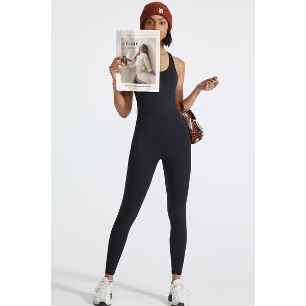 Crisscross Back Wide Strap Active Jumpsuit - TiffanyzKlozet