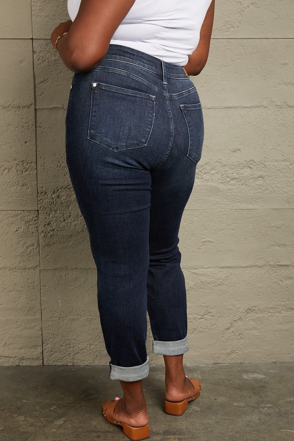 Judy Blue Full Size Mid Rise Distressed Cuffed Boyfriend Jeans - TiffanyzKlozet