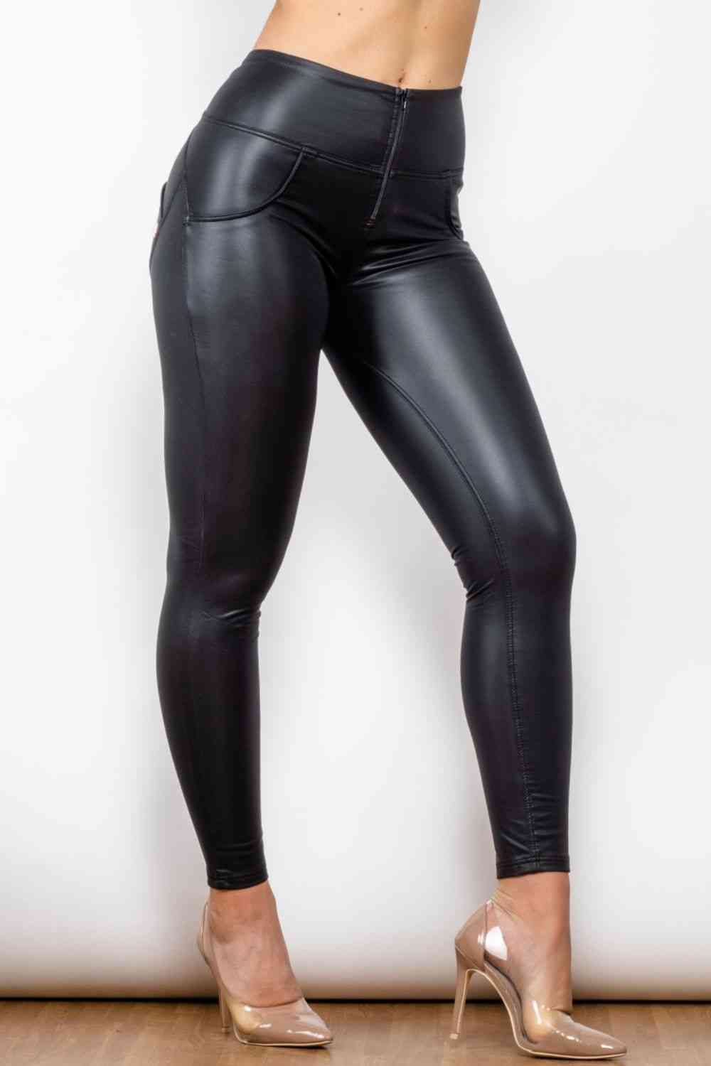 Full Size PU Leather Zip Detail Leggings - TiffanyzKlozet