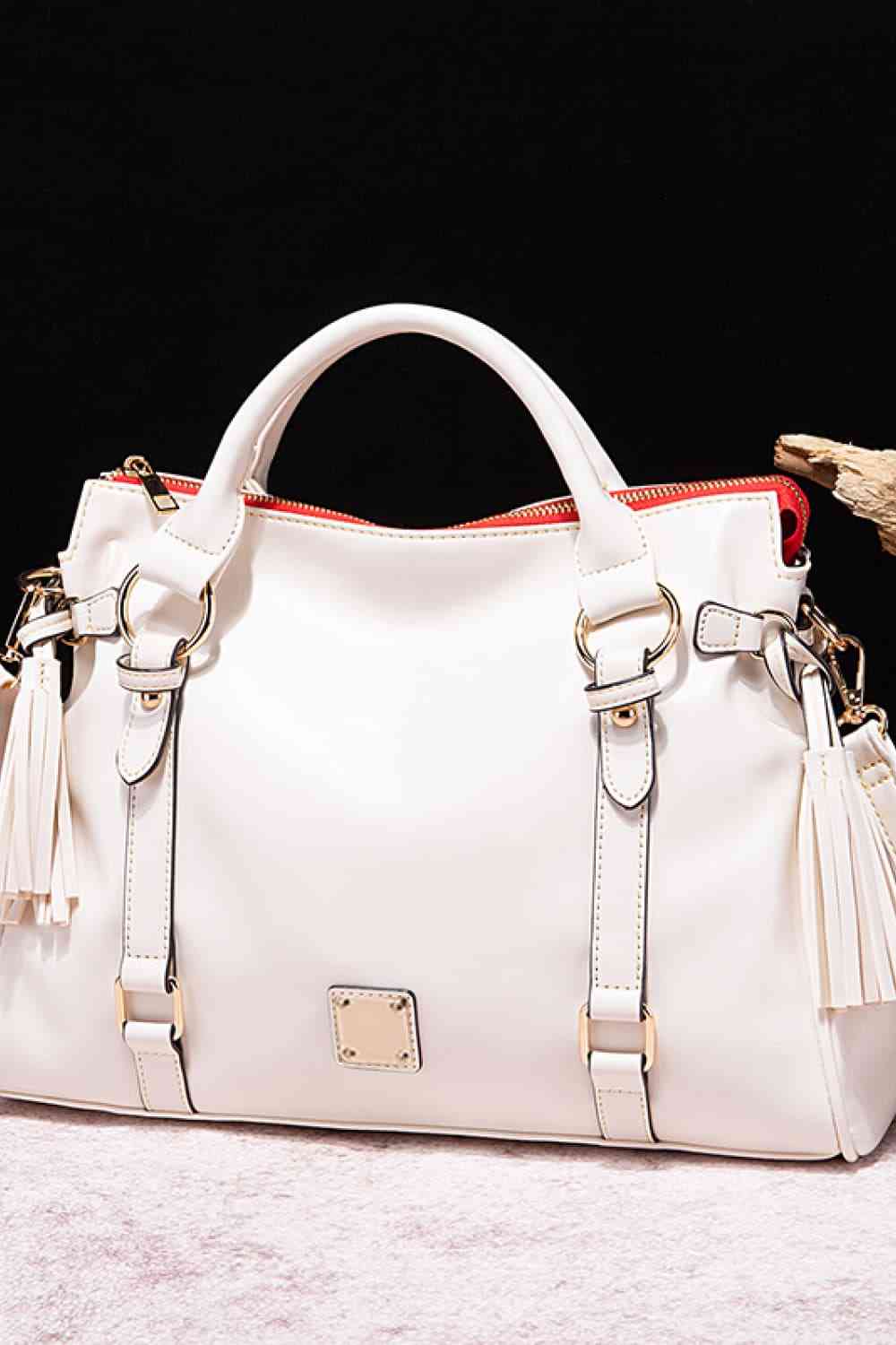 PU Leather Handbag with Tassels - TiffanyzKlozet