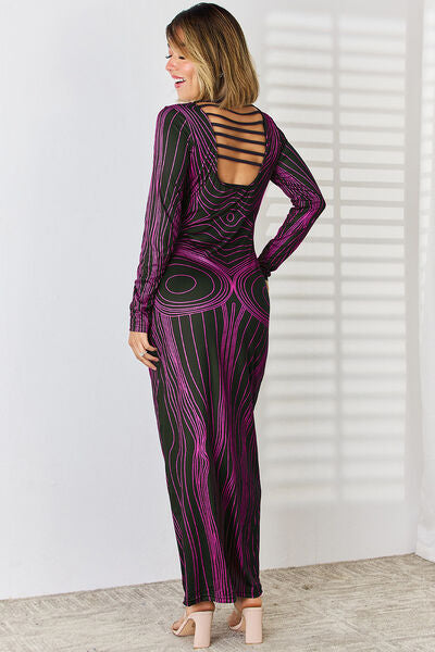 Cutout Round Neck Long Sleeve Maxi Dress - TiffanyzKlozet