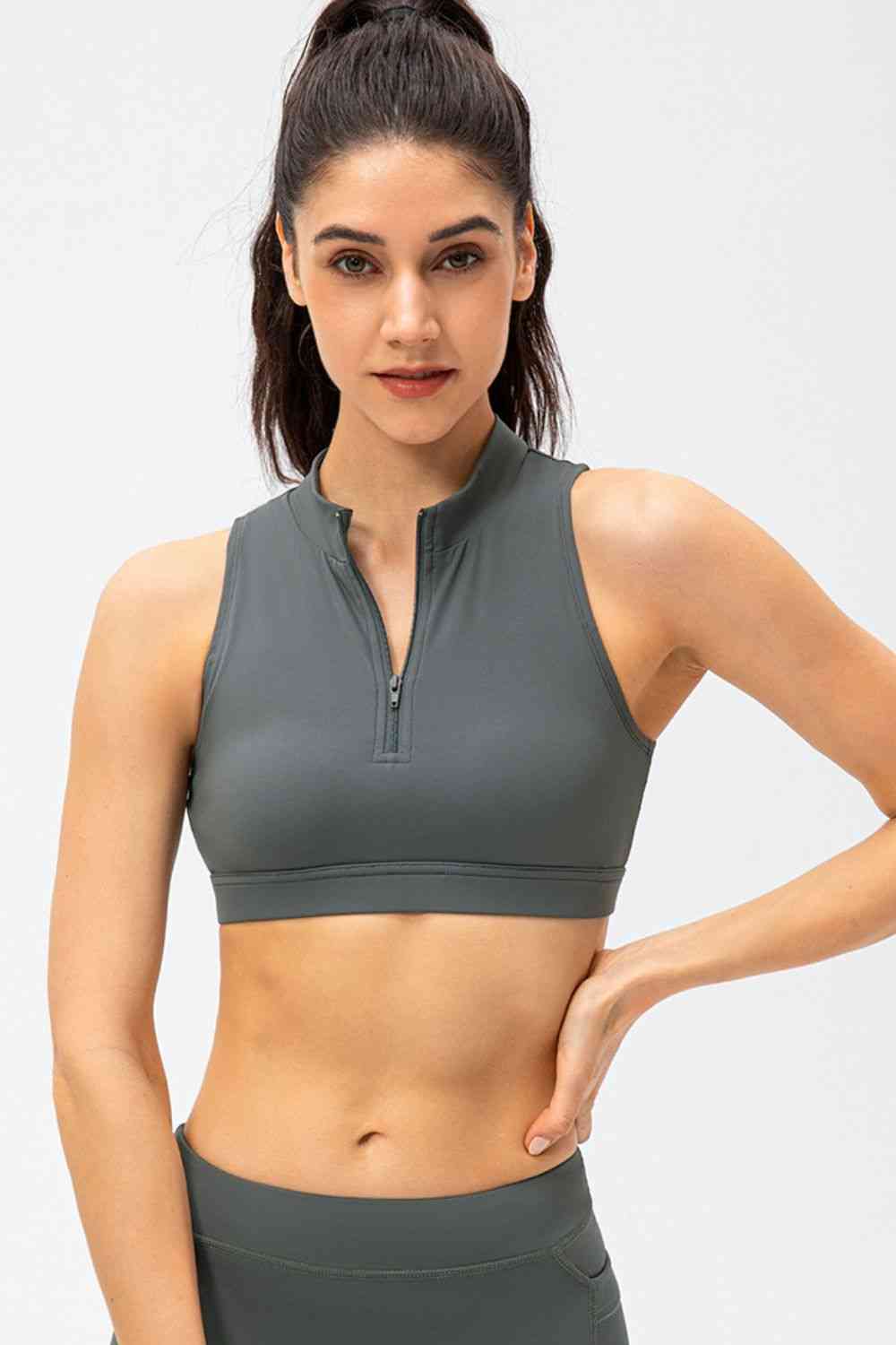 Full Size Cropped Cutout Back Zipper Front Active Tank Top - TiffanyzKlozet