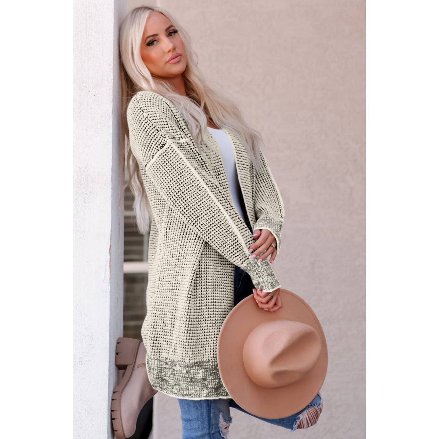 Woven Right Heathered Open Front Longline Cardigan - TiffanyzKlozet