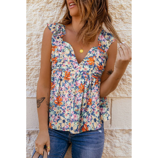 Floral Smocked Cap Sleeve Top - TiffanyzKlozet