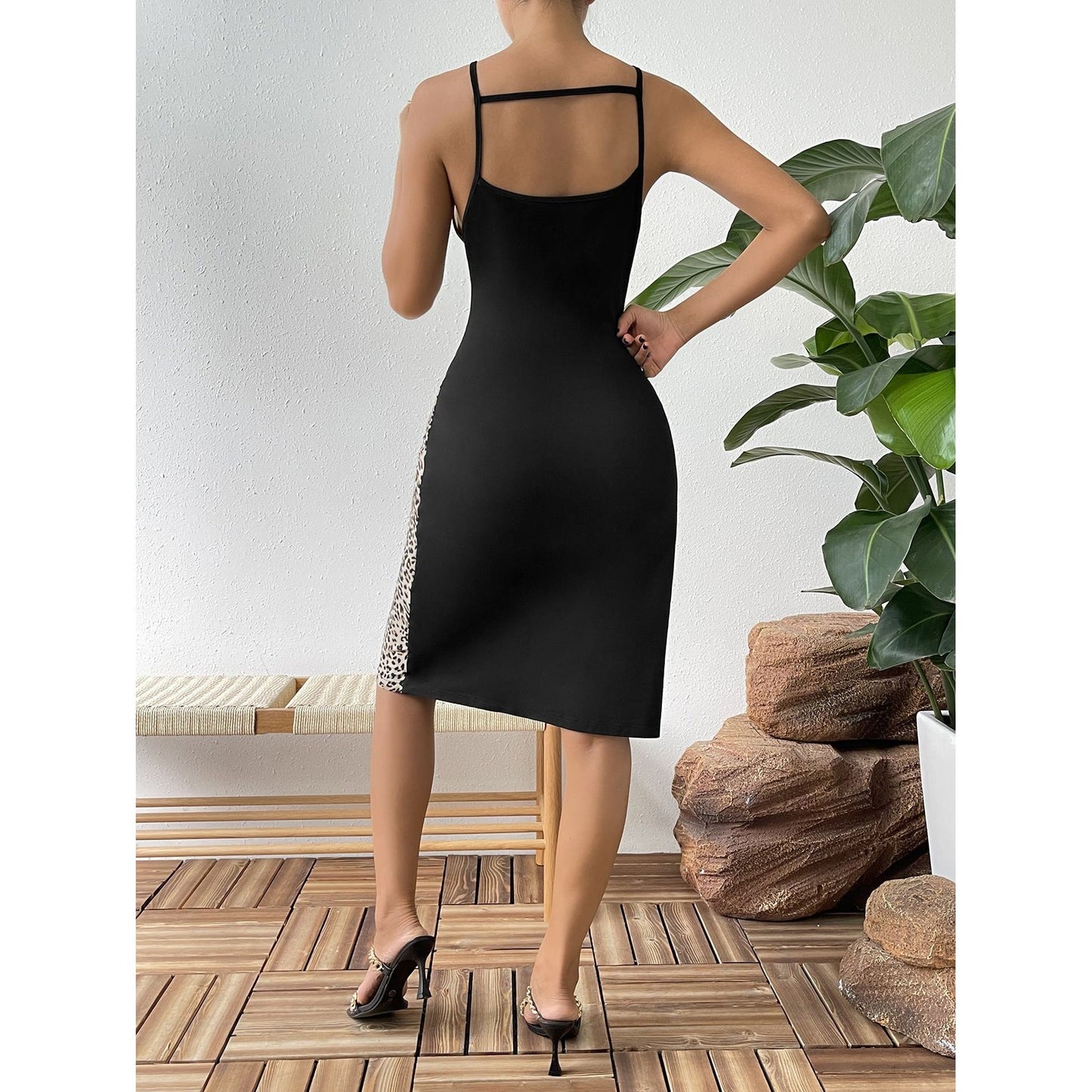 Leopard Color Block Cutout Sleeveless Knee-Length Dress - TiffanyzKlozet