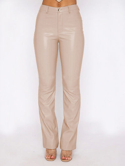 PU Leather High Waist Straight Pants - TiffanyzKlozet