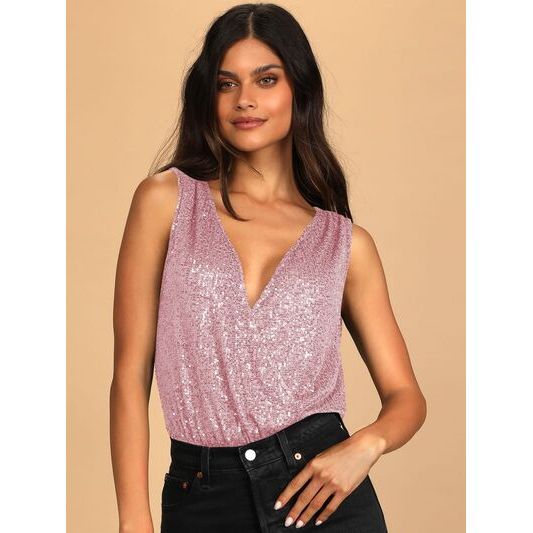 Sequin Surplice Sleeveless Bodysuit - TiffanyzKlozet