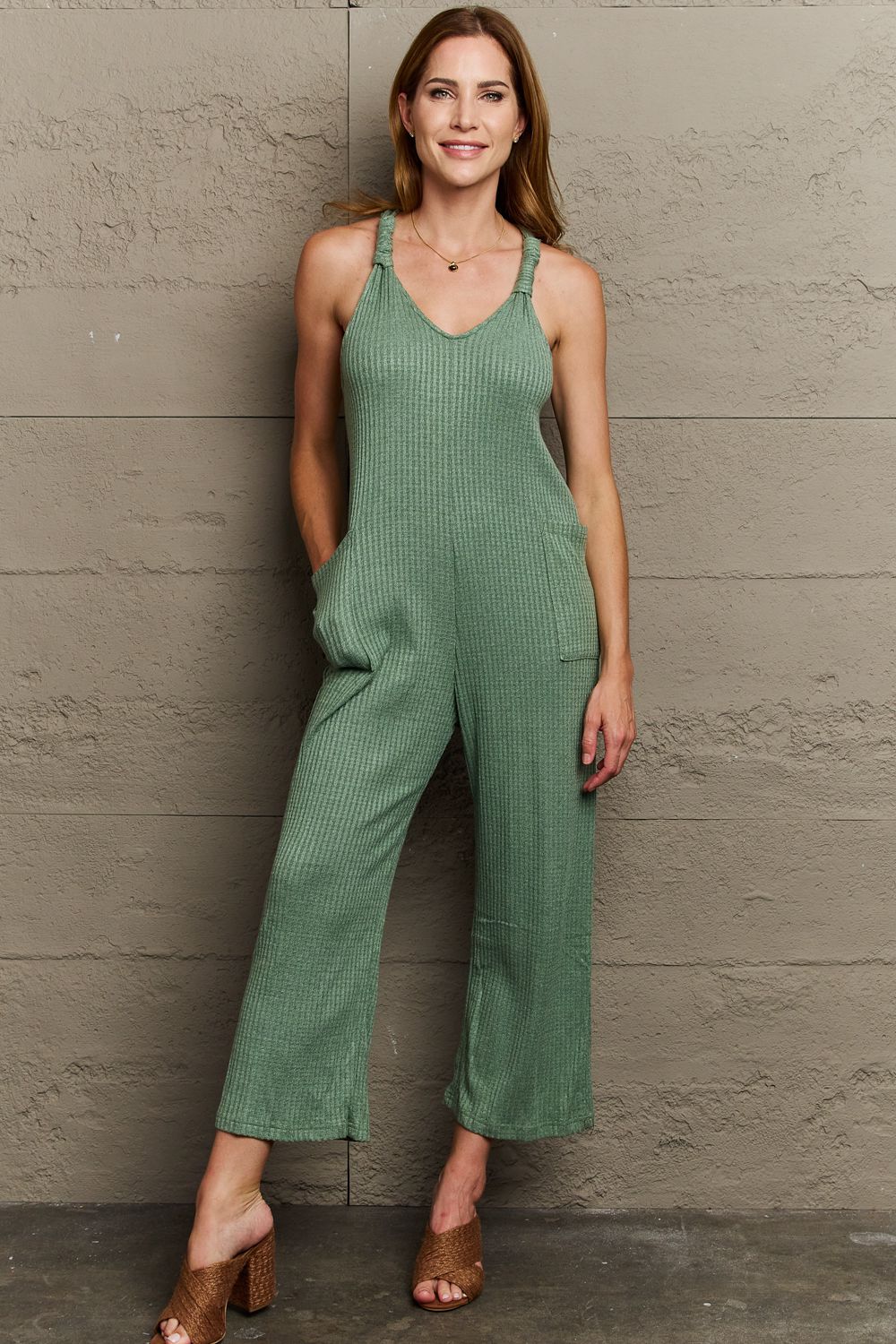 HEYSON Don't Get It Twisted Full Size Rib Knit Jumpsuit - TiffanyzKlozet