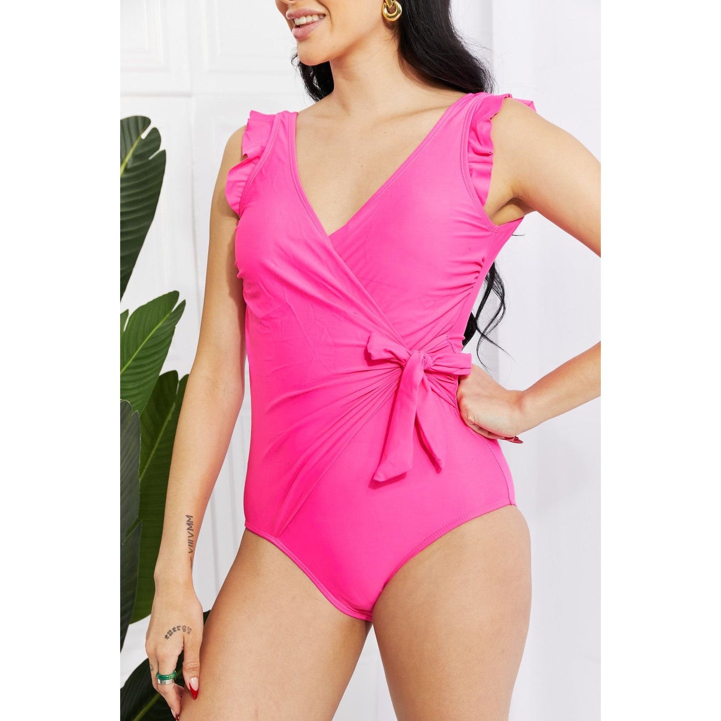 Marina West Swim Full Size Float On Ruffle Faux Wrap One-Piece in Pink - TiffanyzKlozet