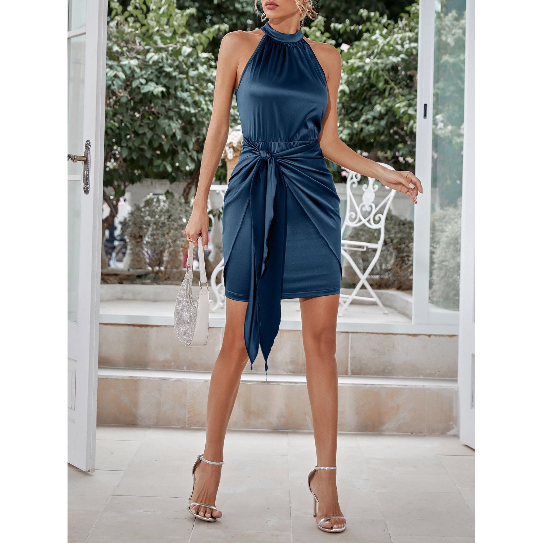 Grecian Neck Tie Front Dress - TiffanyzKlozet