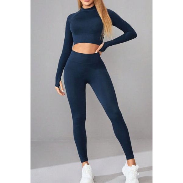 Mock Neck Long Sleeve Top and Pants Active Set - TiffanyzKlozet