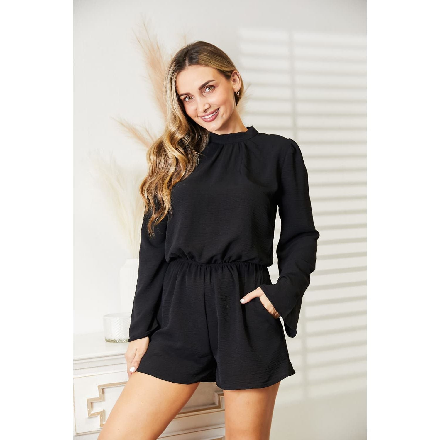 Culture Code Full Size Open Back Romper with Pockets - TiffanyzKlozet