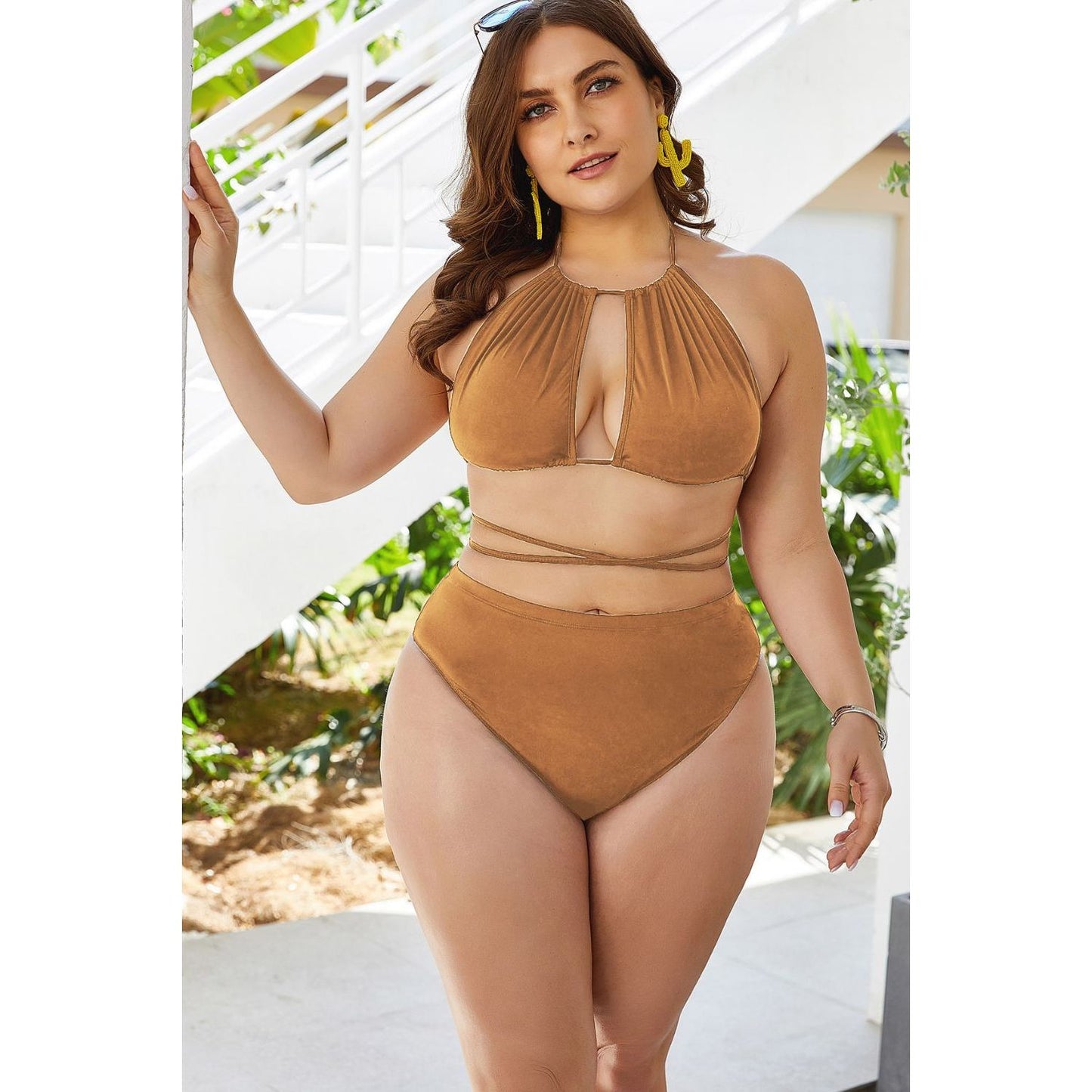 Plus Size Cutout Tied Backless Bikini Set - TiffanyzKlozet