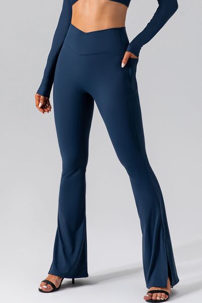High Waist Slit Pocketed Active Pants - TiffanyzKlozet