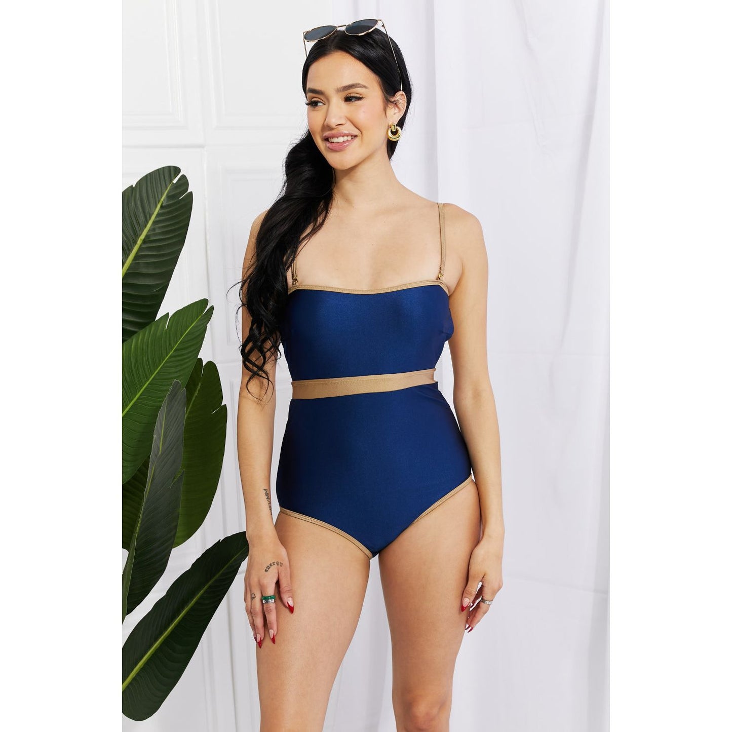 Marina West Swim Wave Break Contrast Trim One-Piece - TiffanyzKlozet