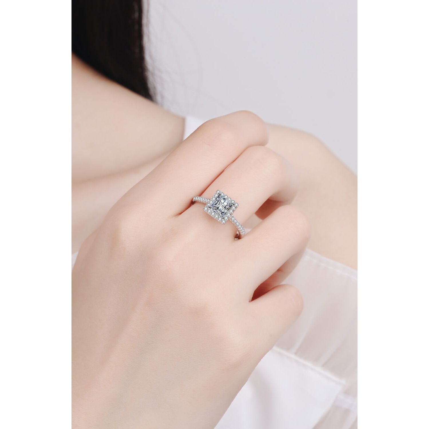 Sterling Silver Square Moissanite Ring - TiffanyzKlozet