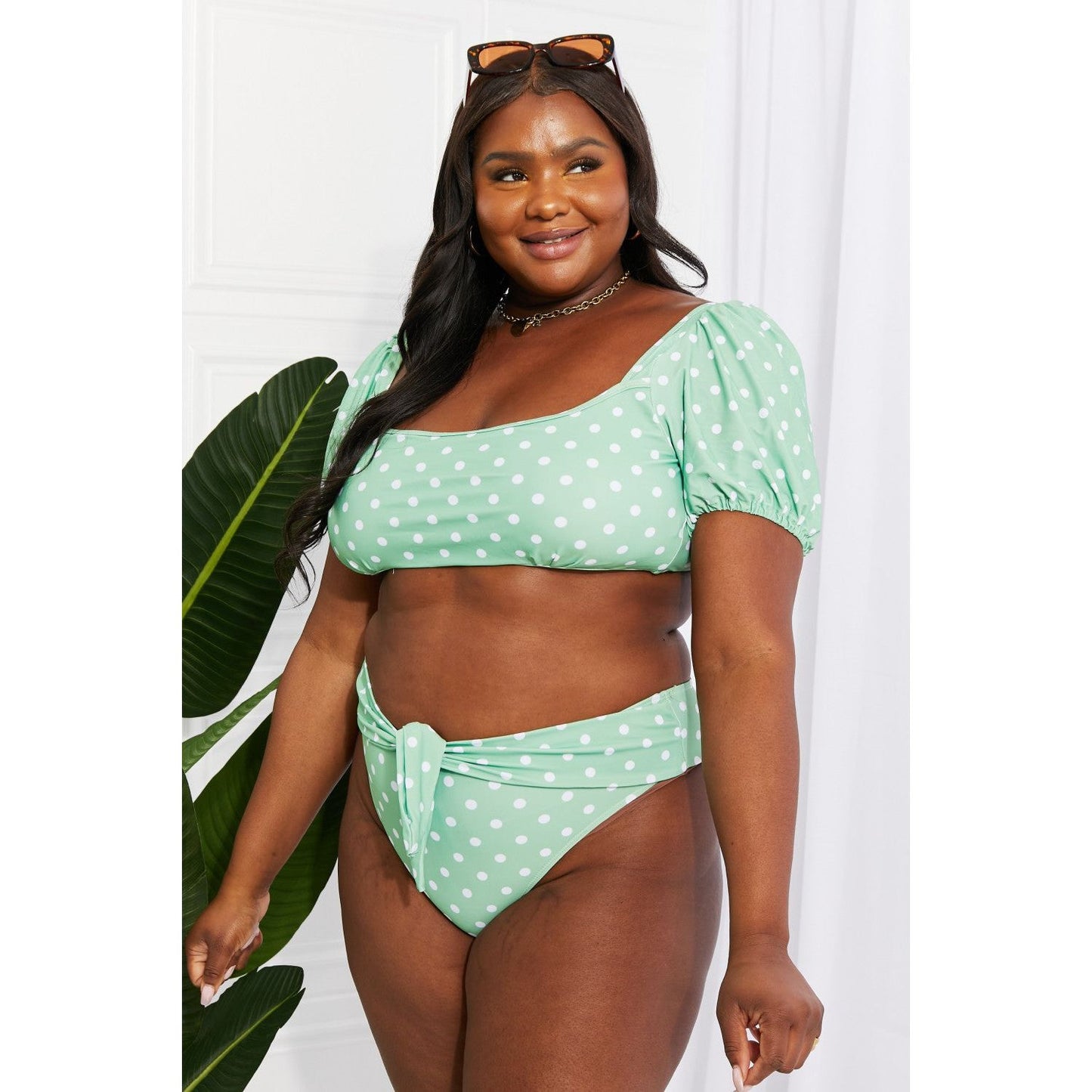 Marina West Swim Vacay Ready Puff Sleeve Bikini in Gum Leaf - TiffanyzKlozet
