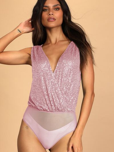 Sequin Surplice Sleeveless Bodysuit - TiffanyzKlozet