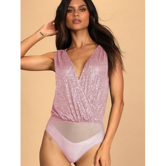 Sequin Surplice Sleeveless Bodysuit - TiffanyzKlozet