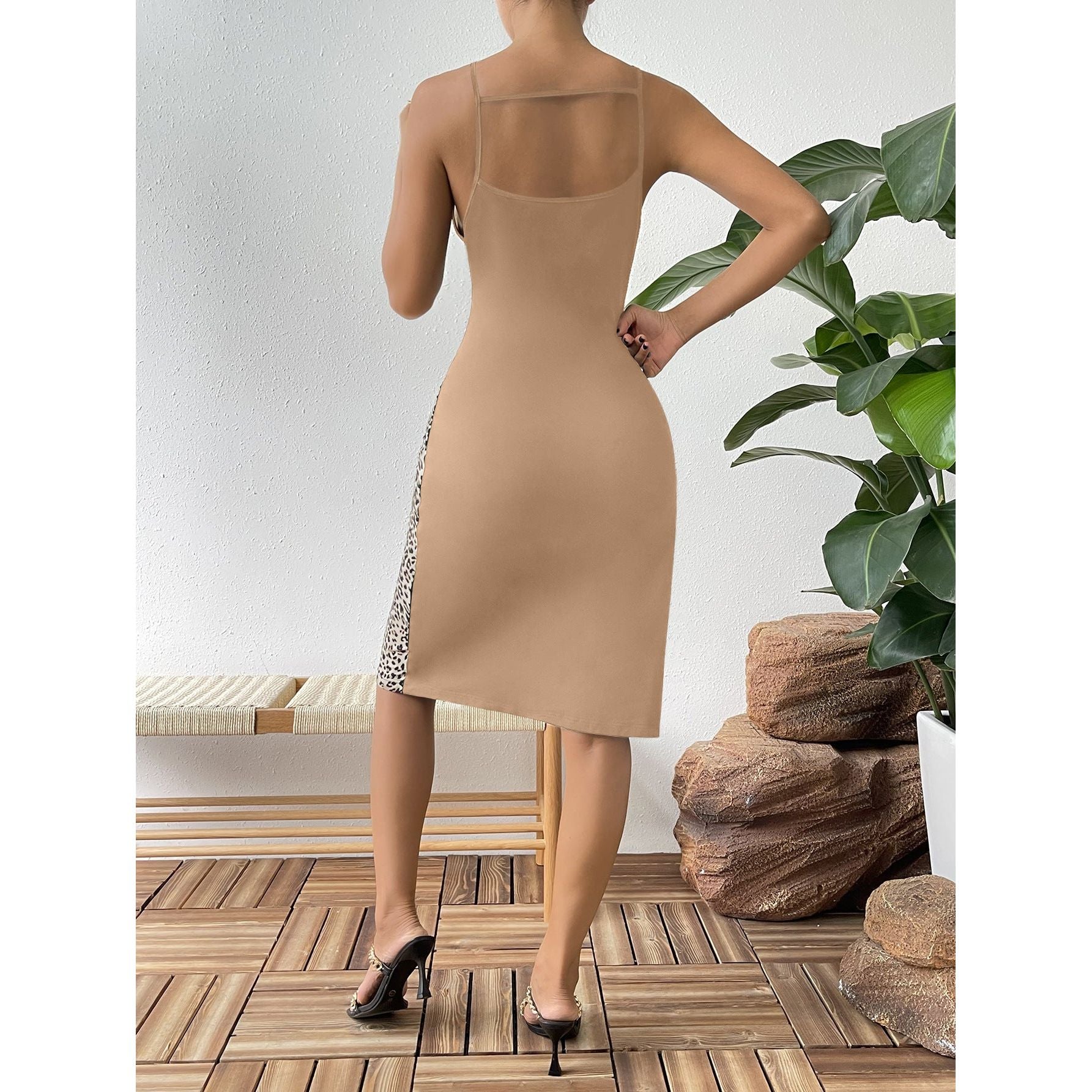 Leopard Color Block Cutout Sleeveless Knee-Length Dress - TiffanyzKlozet