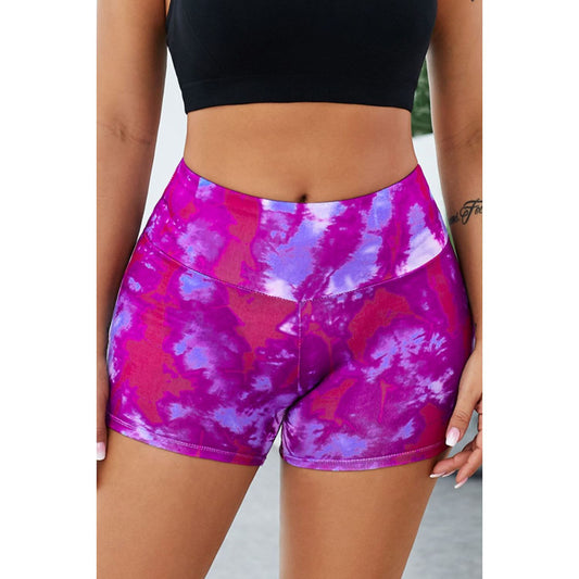 Tie-Dye Wide Waistband Yoga Shorts - TiffanyzKlozet